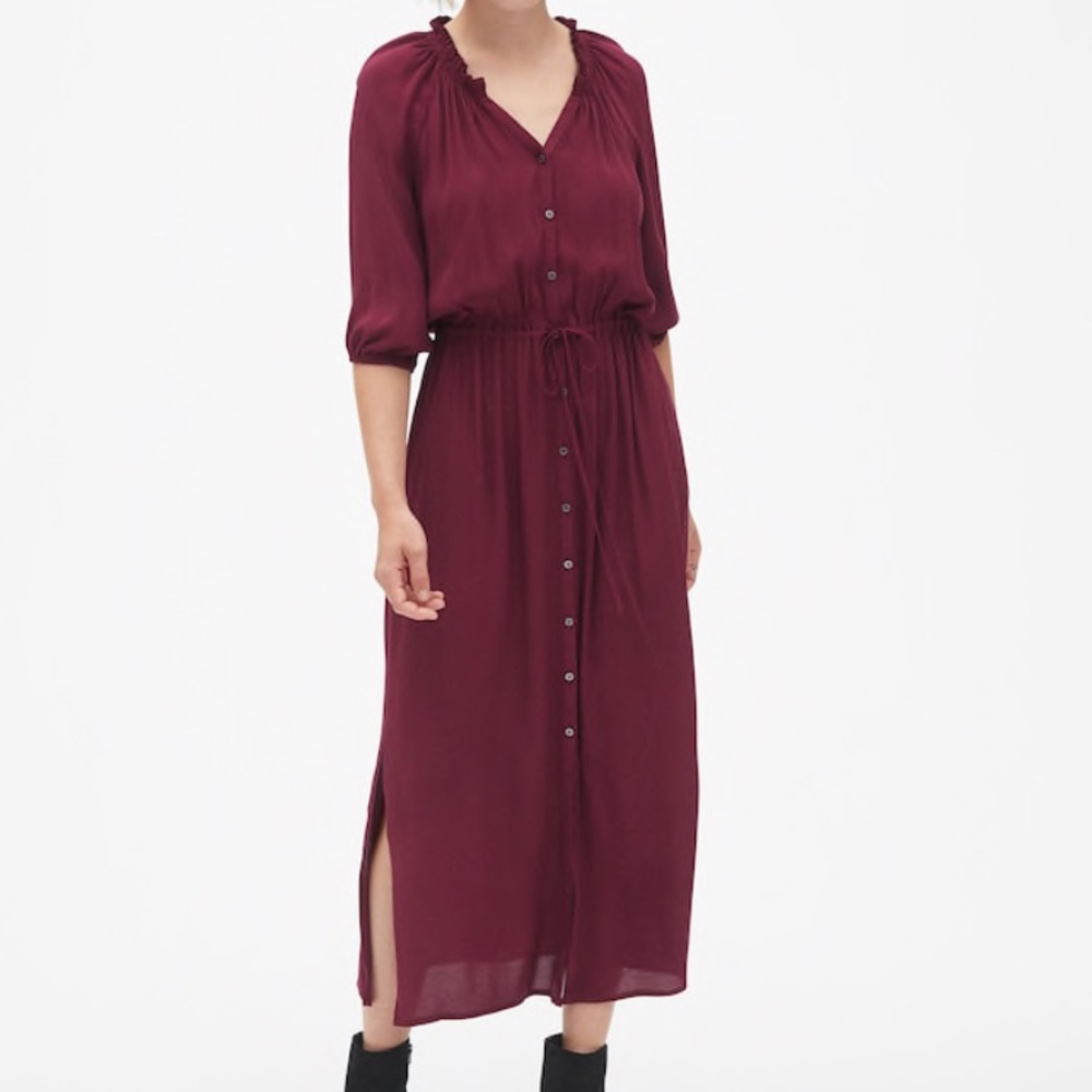 💙NWT Gap Perfect Tie-Waist Maxi Shirt Dress